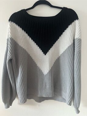 Chunky Knit Chevron Sweater L